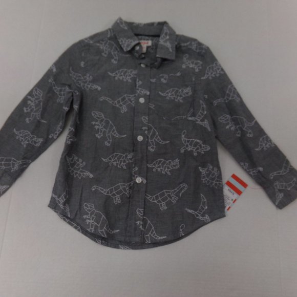 Cat & Jack Boys Button Up Dinosaur Shirt XS 4/5 - Picture 1 of 3